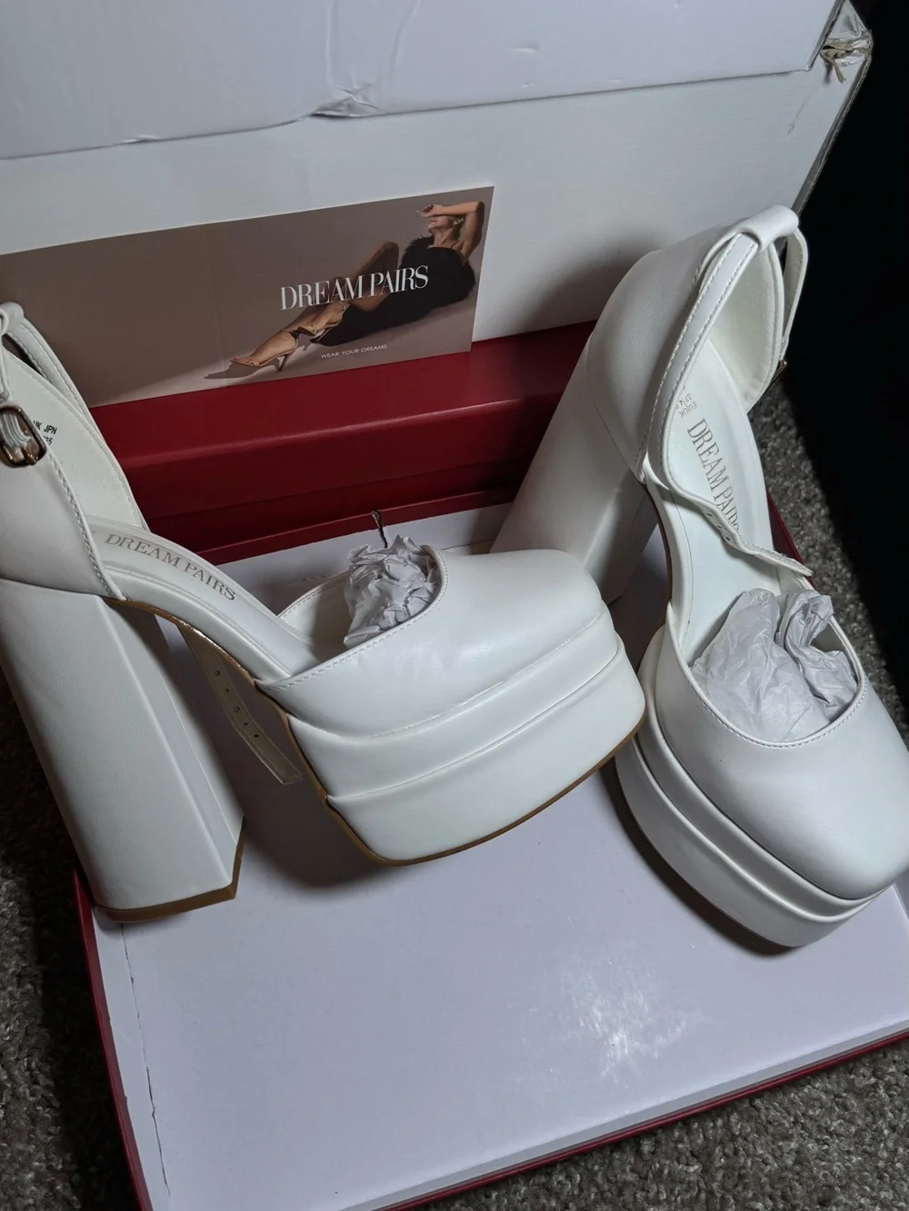 Dream Pairs White Platform Mary Jane Block Heels
